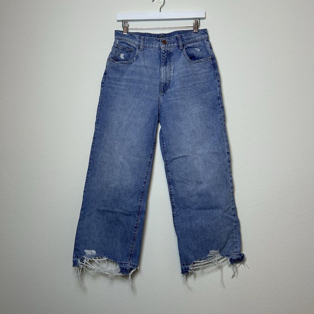 DL1961 Jeans Womens 29 Hepburn Wide Leg Slate Distressed Crop High Rise Raw Hem